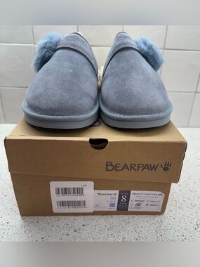 BearPaw Blue Fog Lina Women’s Pom-Pom Slip-On Slippers